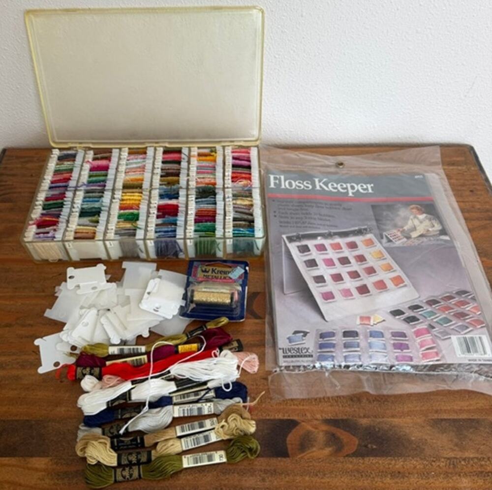 Mix Lot DMC Cross Stitching Floss, Floss Keeper and Organizer Box